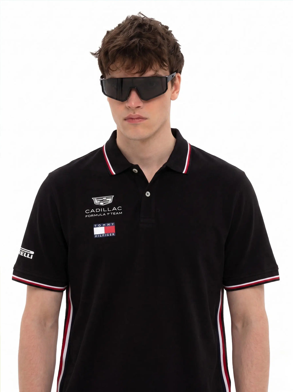 TOMMY F1 CADILLAC PRINTED BLACK POLO T SHIRT