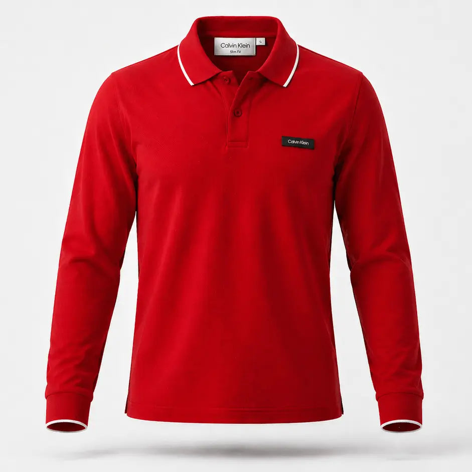 CK Long Sleeves Polo T Shirts With White Tipping