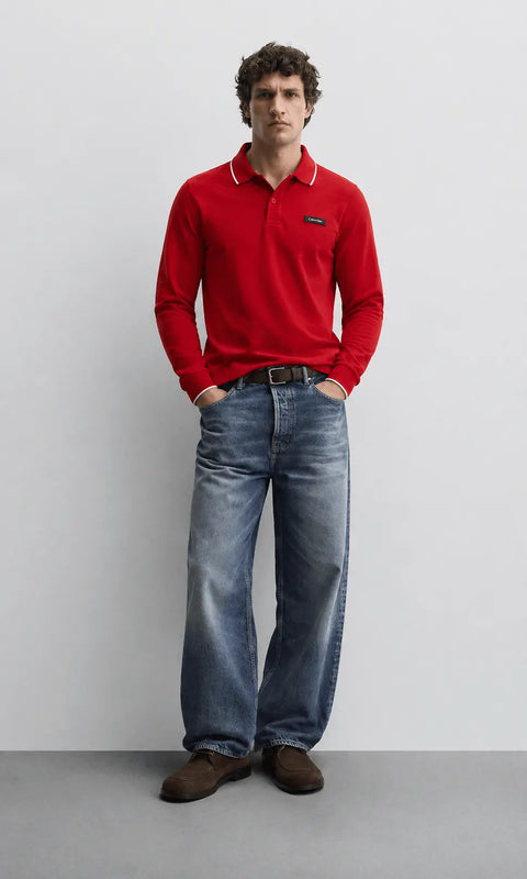 CK Long Sleeves Polo T Shirts With White Tipping