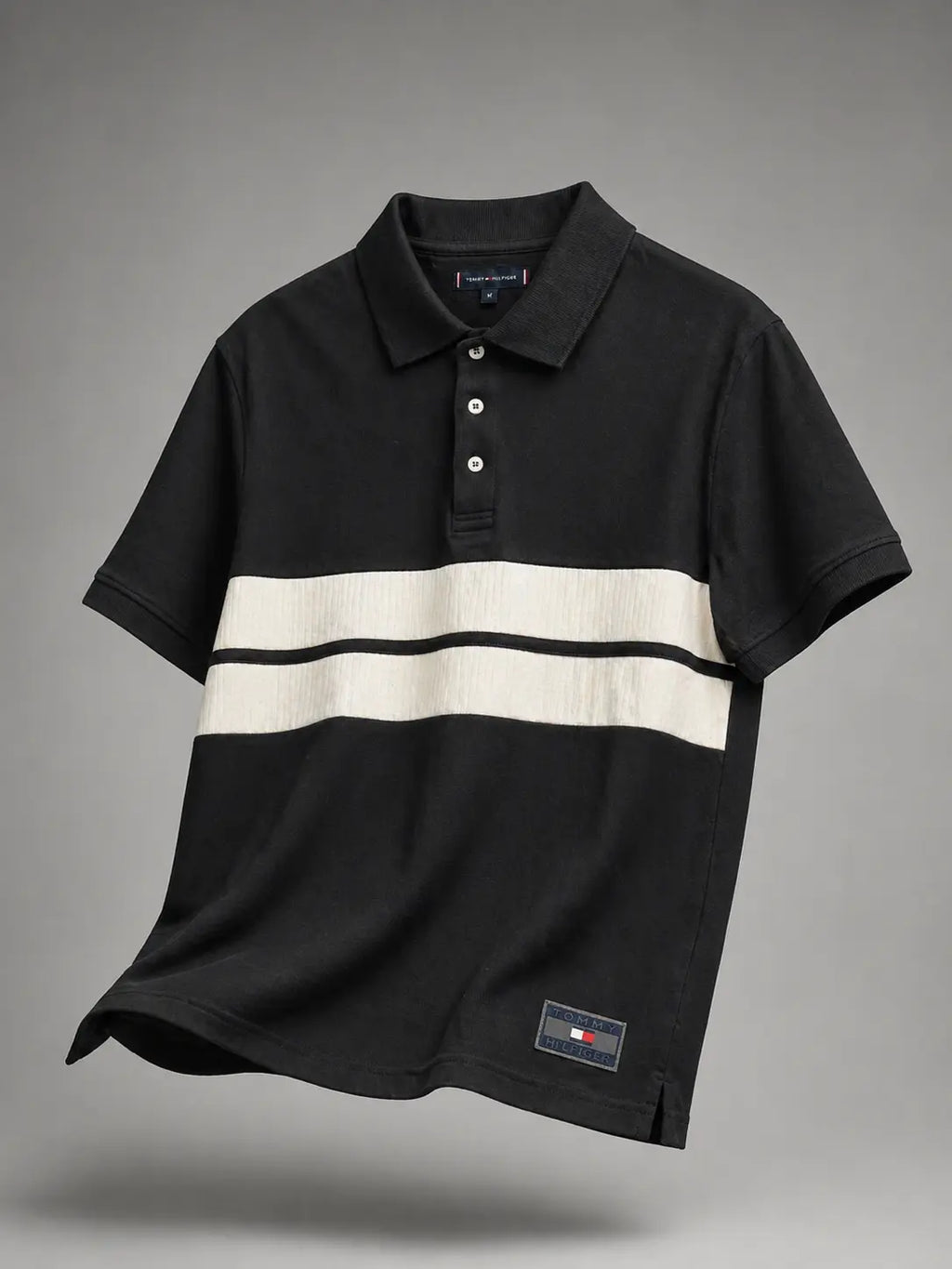 TOMMY BLACK STRIPED REGULAR FIT T SHIRT