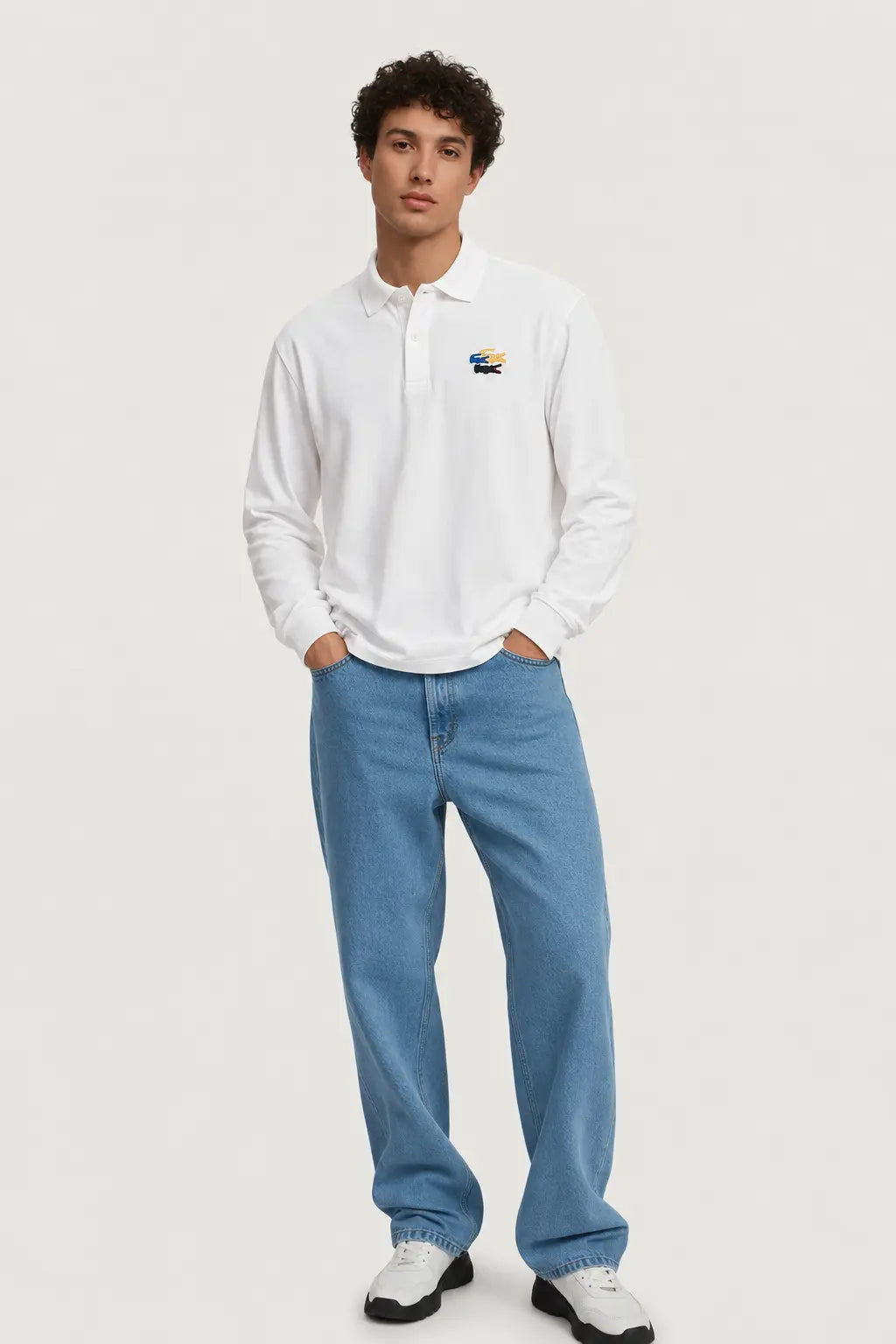 LACOSTE White Full Sleeve Polo T Shirt Cotton Regular Fit