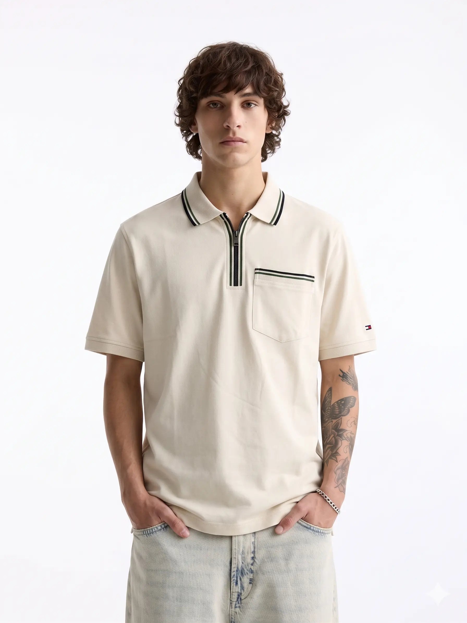 TOMMY OFF WHITE REGULAR FIT POLO T SHIRT