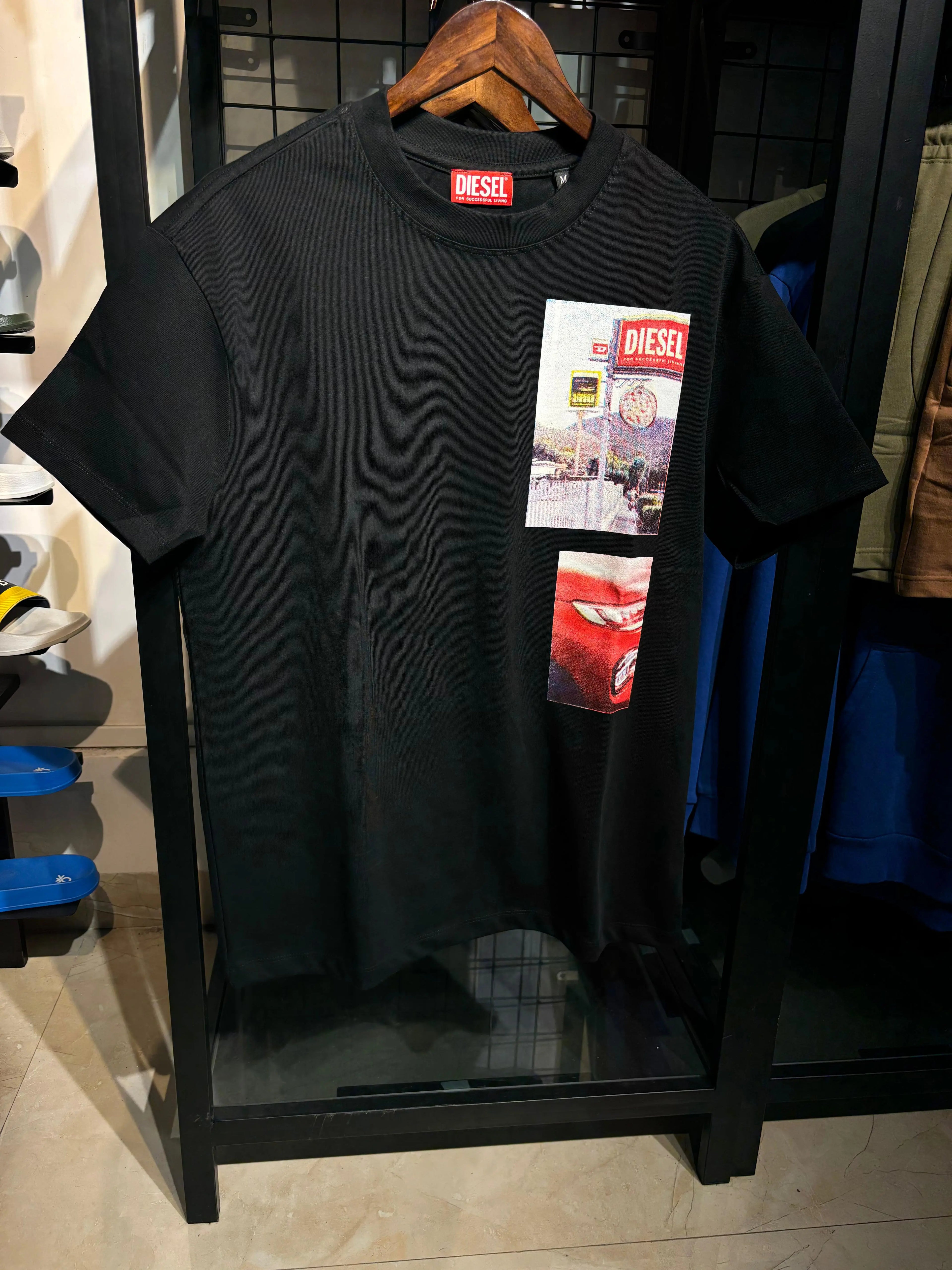 DIESEL Black Graphic Round Neck Regular Fit Cotton T-Shirt