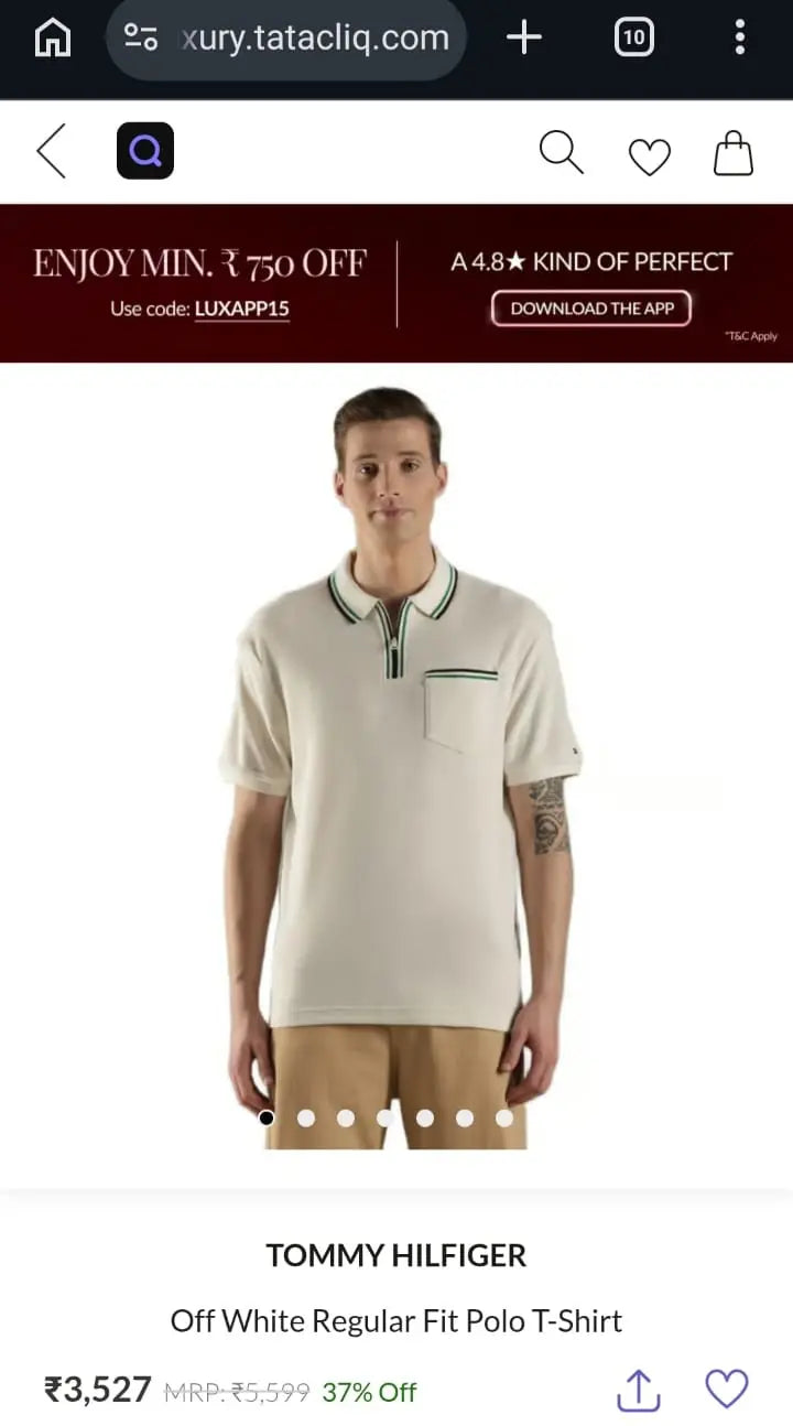 TOMMY OFF WHITE REGULAR FIT POLO T SHIRT