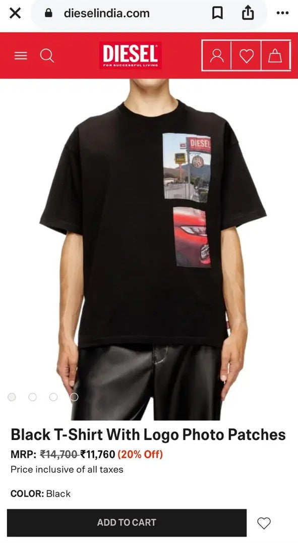 DIESEL Black Graphic Round Neck Regular Fit Cotton T-Shirt