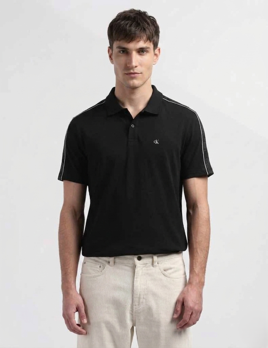 Celvin Men Polo T-Shirt Pique Taping Logo