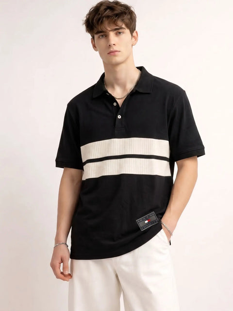TOMMY BLACK STRIPED REGULAR FIT T SHIRT