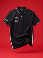 TOMMY F1 CADILLAC PRINTED BLACK POLO T SHIRT