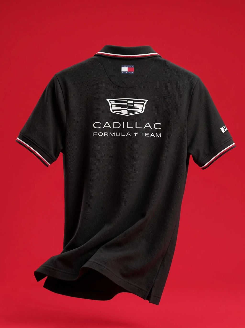 TOMMY F1 CADILLAC PRINTED BLACK POLO T SHIRT